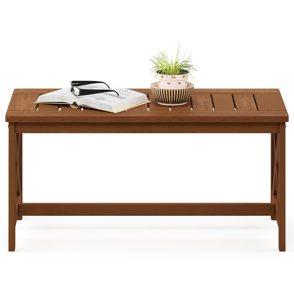 HOMLUX Patio Coffee Table with X Leg in Teak Oil, , large