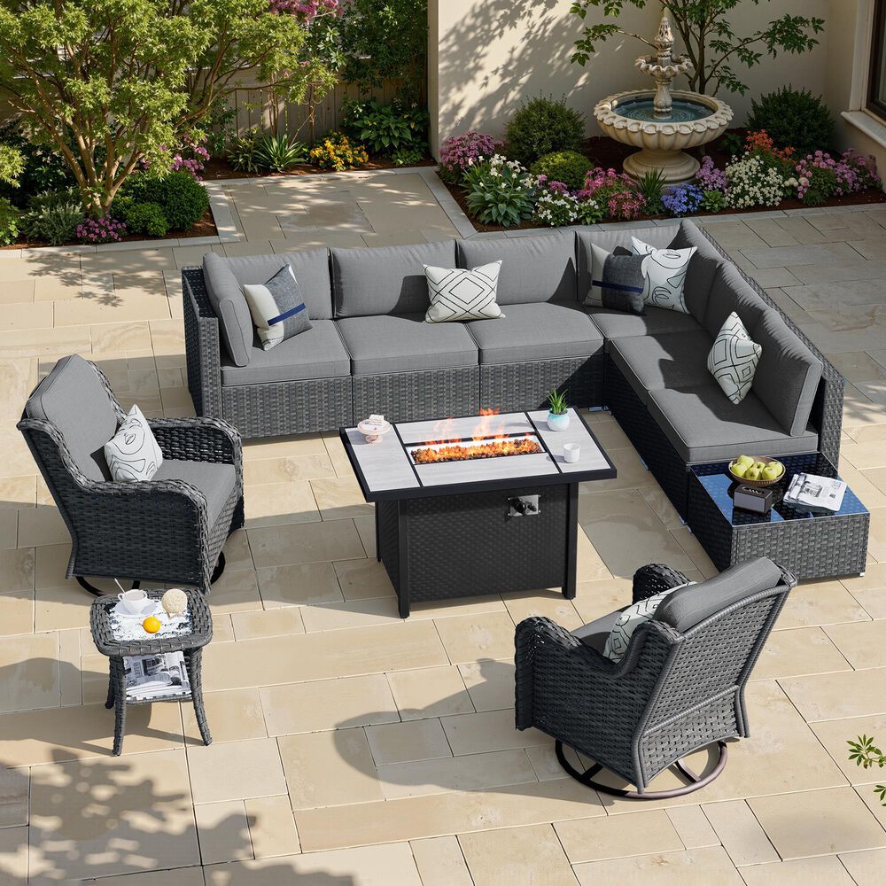 HOMLUX 11-Piece Patio Sectional Set in Dark Gray, , large