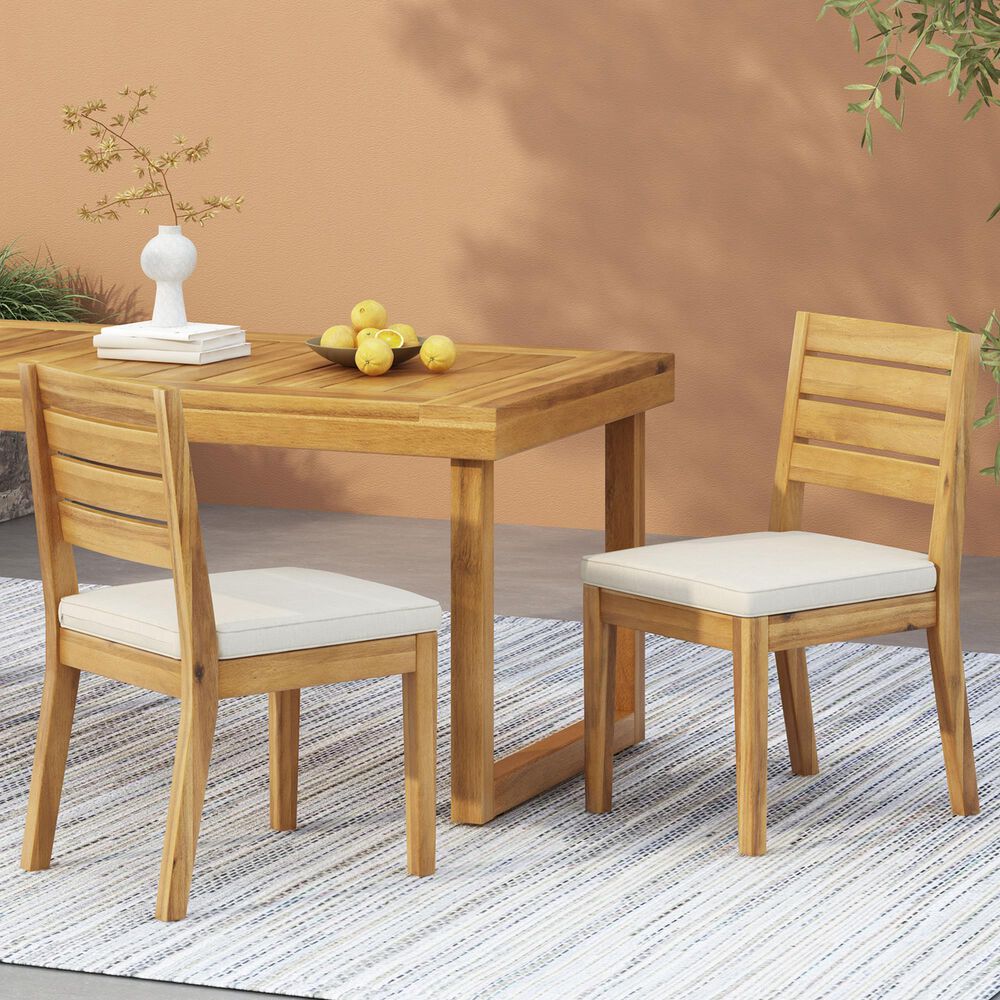 Hearth and Haven Outdoor Armless Dining Chair with Natural Frame in Beige (Set of 2), , large