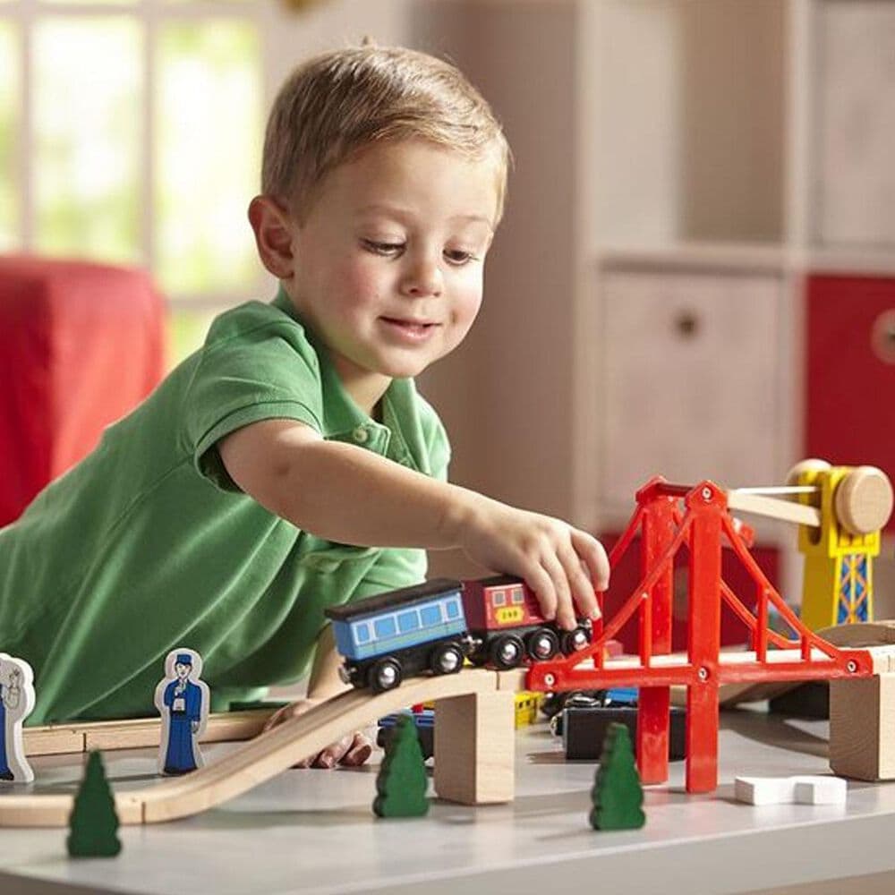 Melissa &amp; Doug Deluxe Wooden Railway Train Play Set, , large