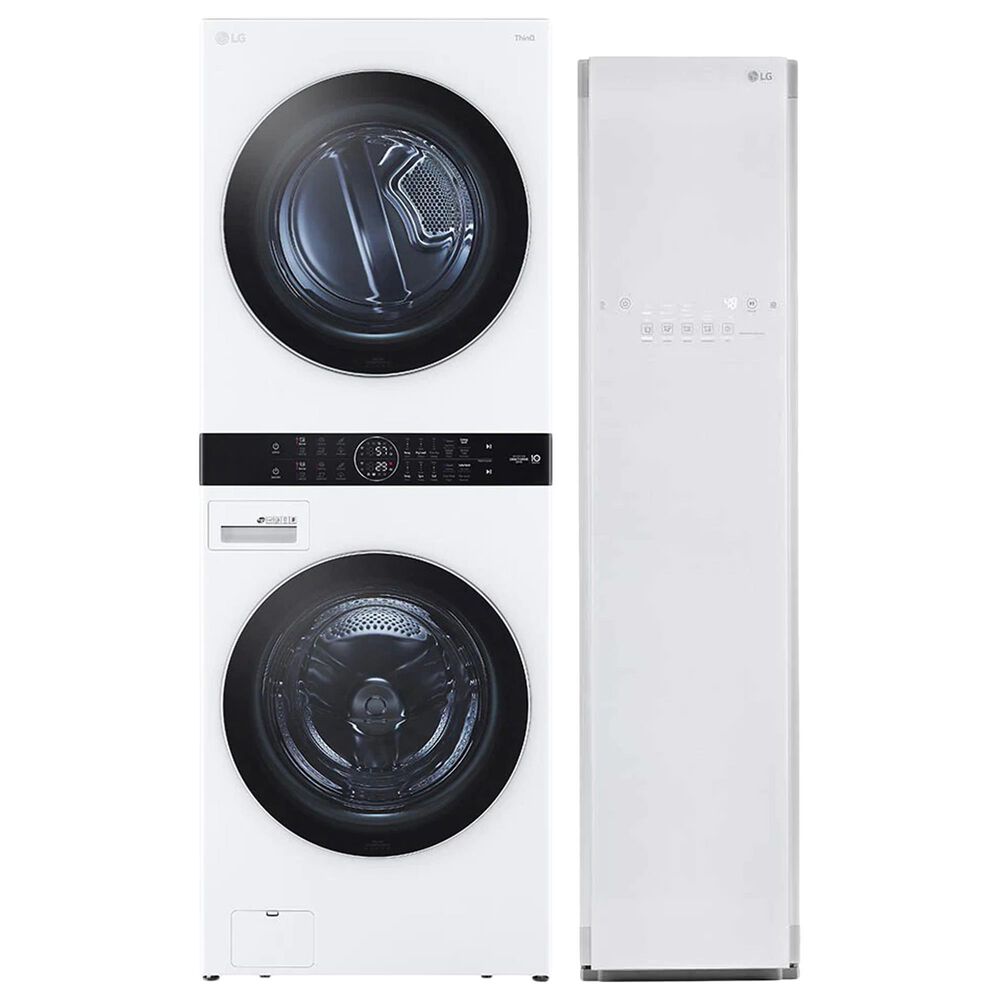LG Electric Washtower with Center Control in White and Wi-Fi Enabled Steam Clothing Styler, , large