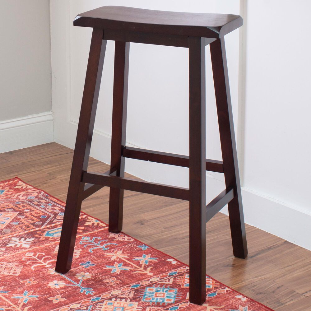 Linon Home Decor Saddle Bar Stool in Dark Brown, , large