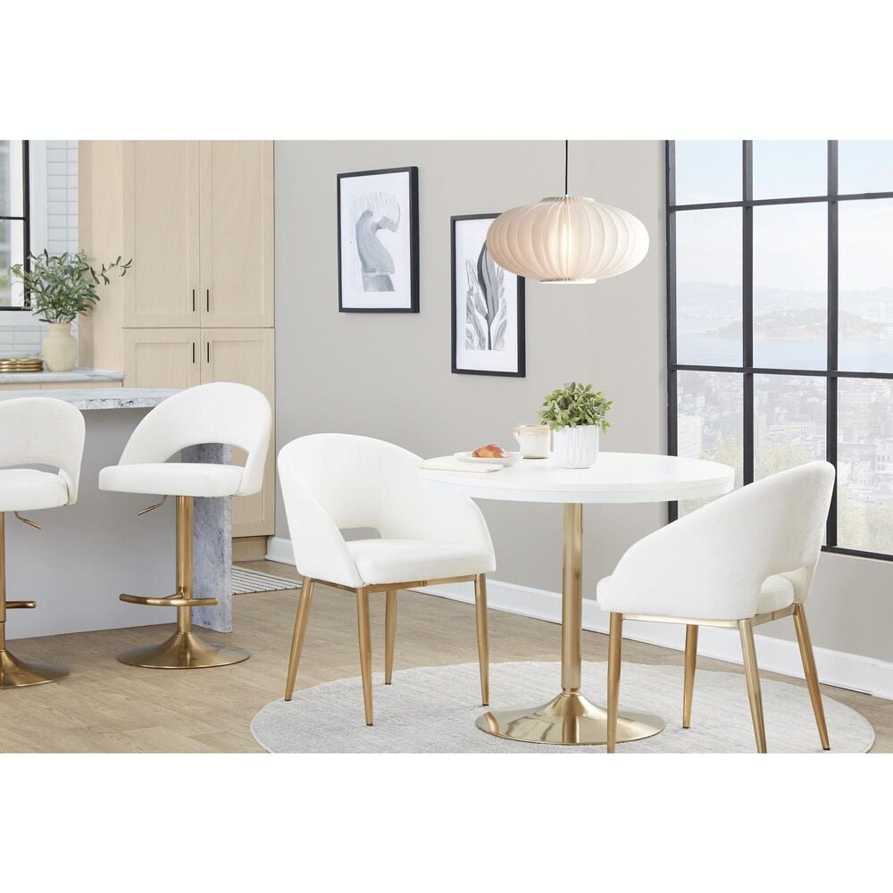 LumiSource Renee Adjustable Swivel Bar Stool with White Faux Leather Upholstery in Gold (Set of 2), , large