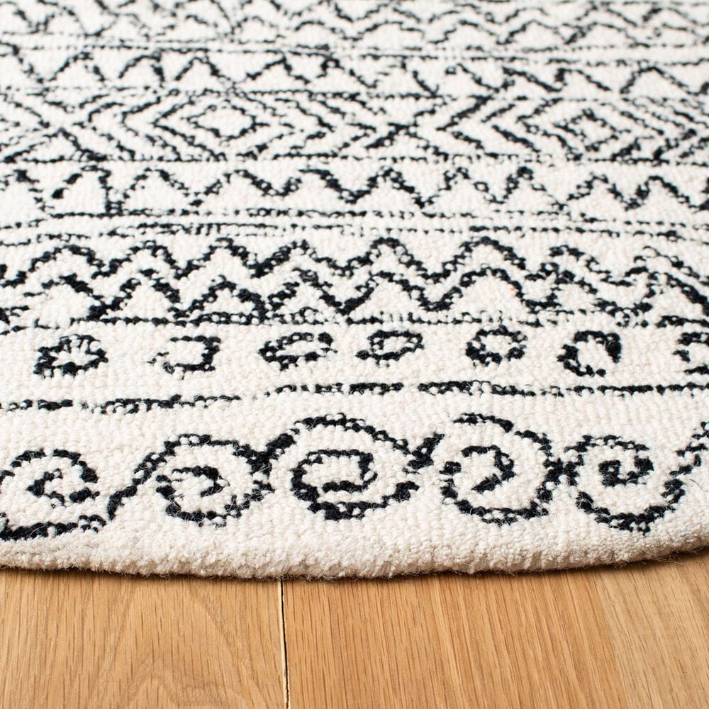 Safavieh Micro-Loop MLP228A 5&#39; Round Ivory and Black Area Rug, , large
