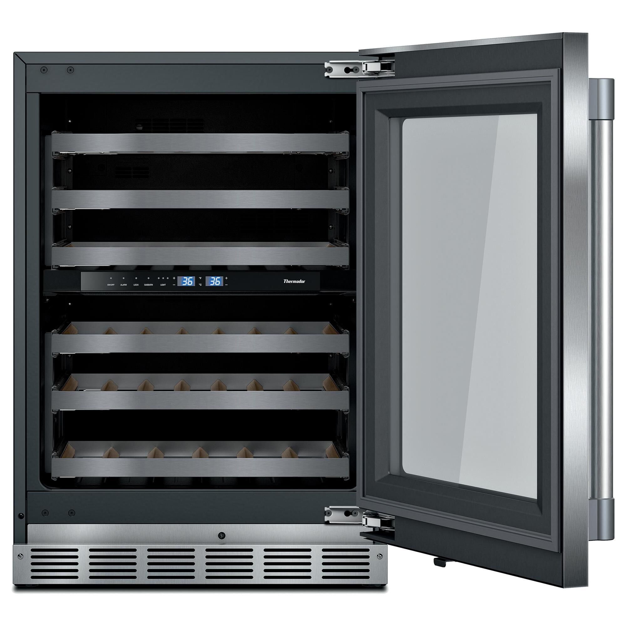 Thermador 24 Glass Door Wine Cooler with Professional Handle Right Hinge in Stainless Steel