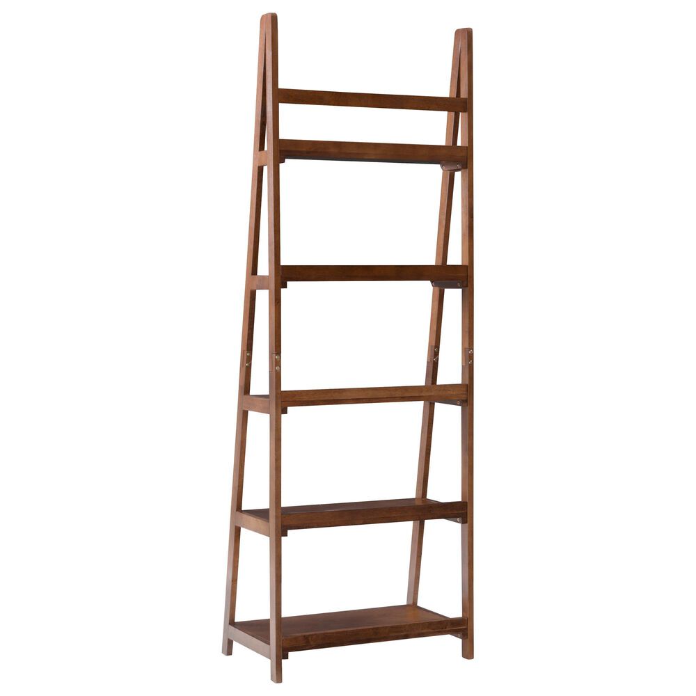Linon Home Decor Charlotte 5-Shelf Ladder Bookcase in Warm Walnut, , large