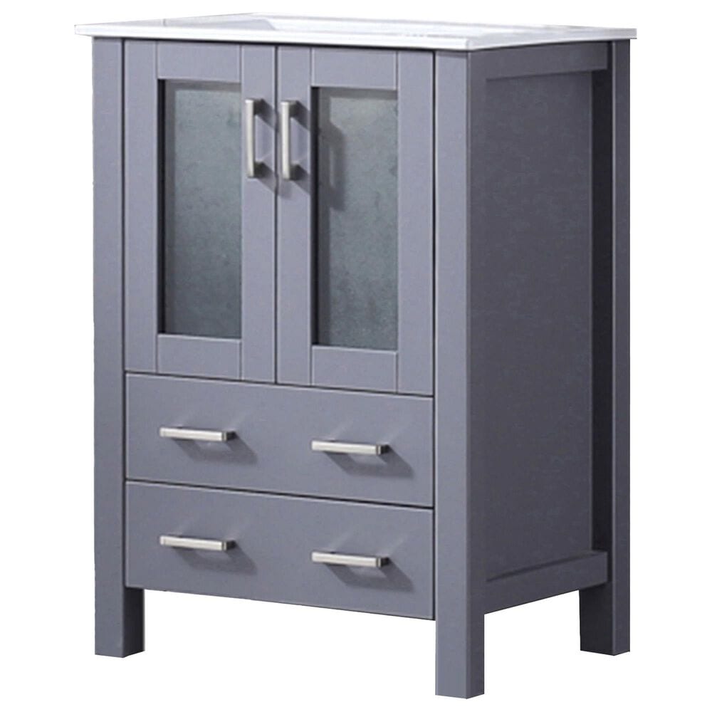 Lexora Home Volez 24" Single Bathroom Vanity in Dark Grey with 2 cm White Ceramic Top and Rectangular Sink, , large