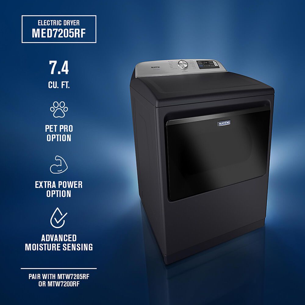 Maytag 5.3 Cu. Ft. Smart Pet Pro Top Load Impeller Washer and 7.4 Cu. Ft. Electric Smart Top Load Dryer Laundry Pair in Midnight Steel, , large