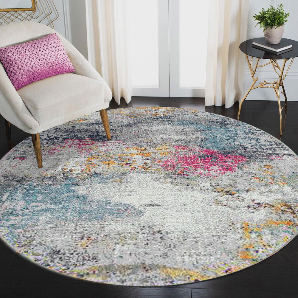 Amer Rugs Montana 7&#39;6&quot; Round Blue and Pink Area Rug, , large