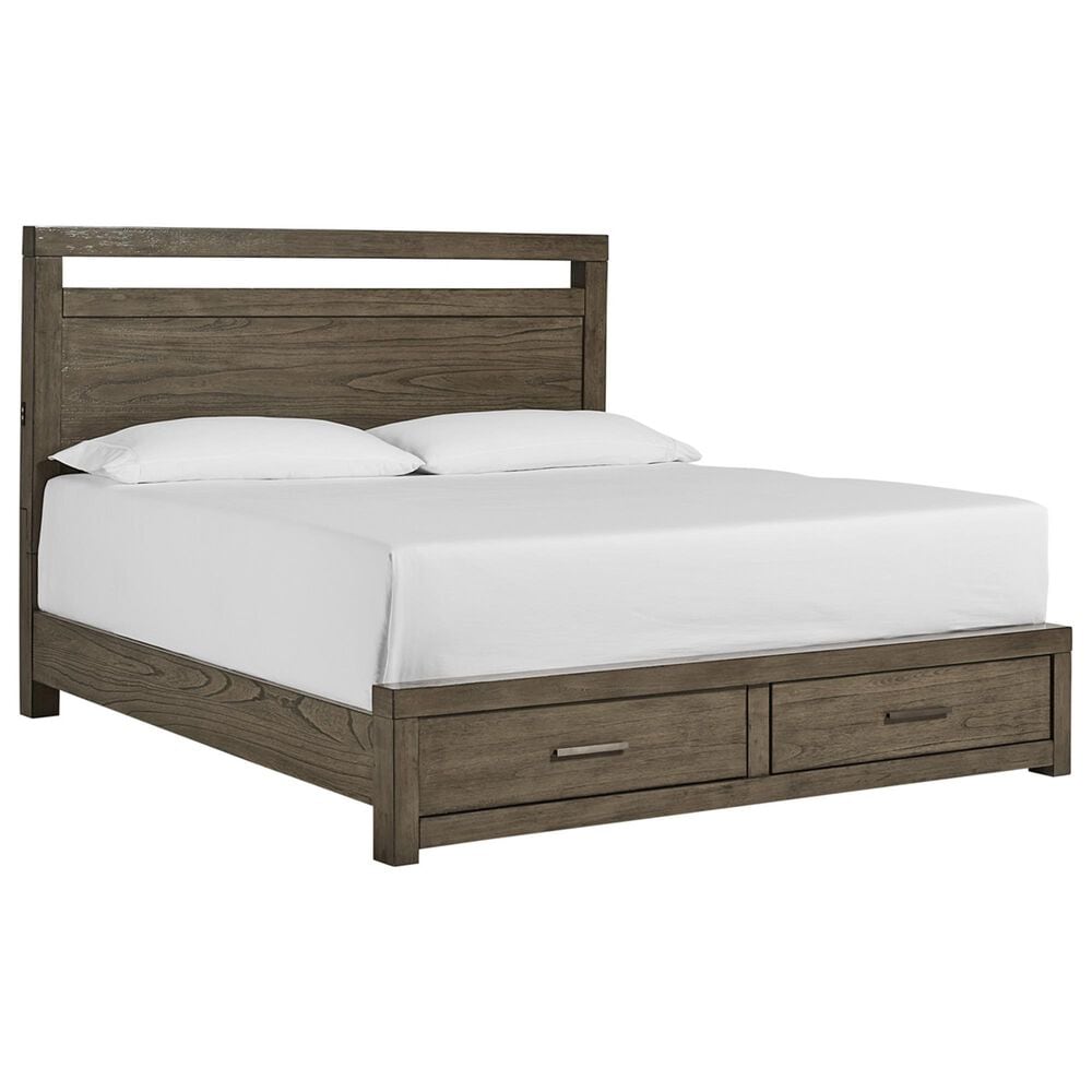 Riva Ridge Modern Loft Queen Panel Storage Bed in Greystone, , large