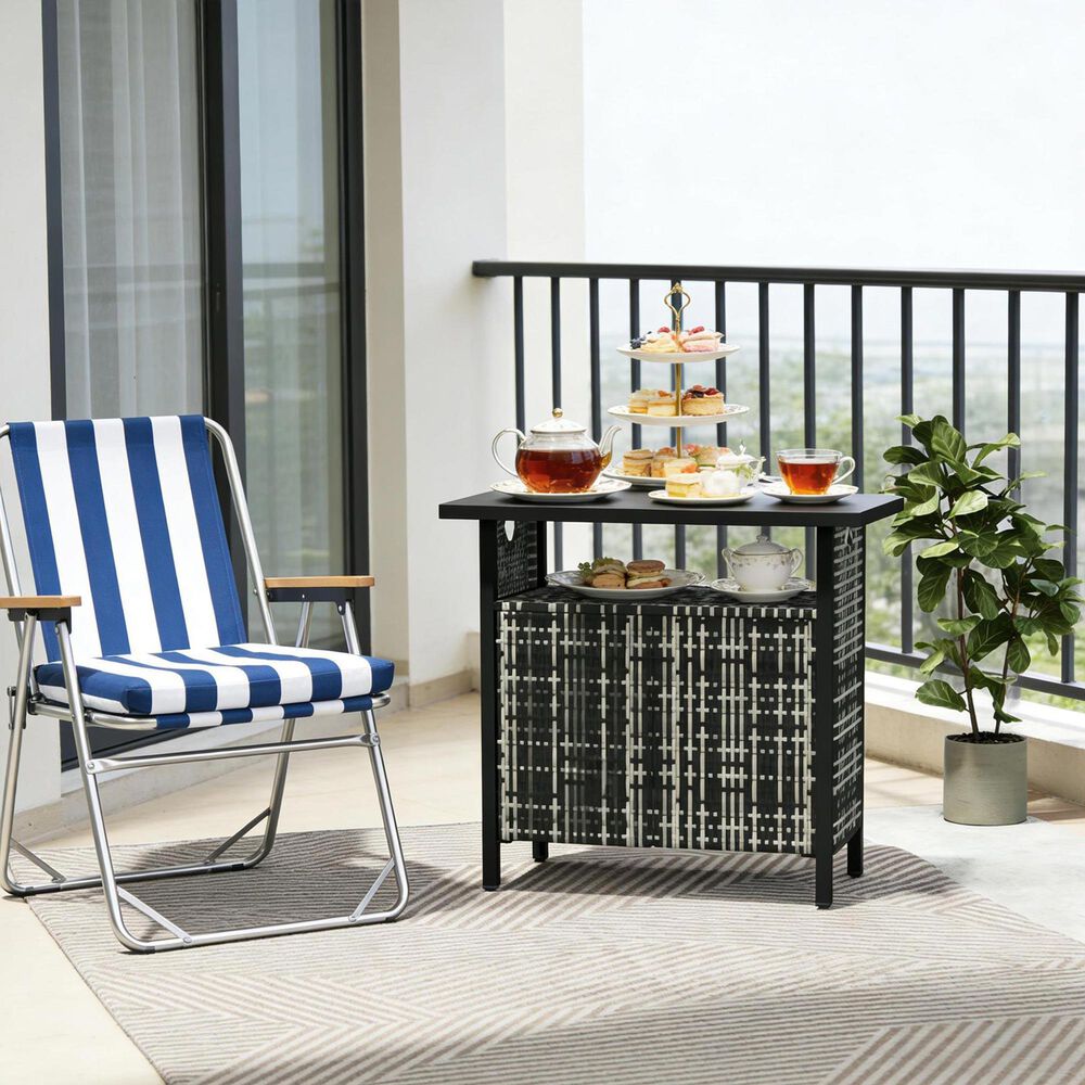 Hearth and Haven Patio Bar Table with Cabinet in Mixed Gray, , large