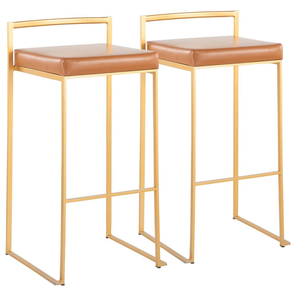 LumiSource Fuji 30" Stacker Bar Stool with Camel Upholstery in Gold (Set of 2), , large