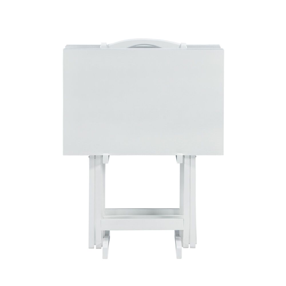 Linden Boulevard Taneli Tray Table Set with Stand in White &#40;Set of 4&#41;, , large