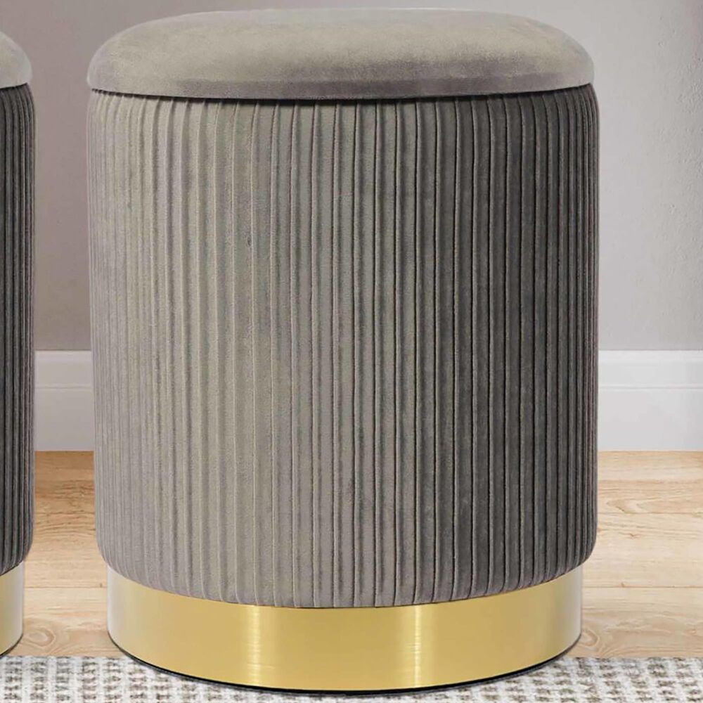 Tov Furniture Zoe Storage Ottoman in Grey Velvet Nebraska Furniture Mart