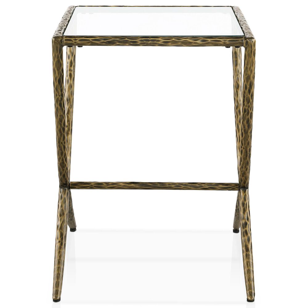 Furniture of America Lalia Side Table with Tempered Glass Top and X-Base in Matte Gold, , large