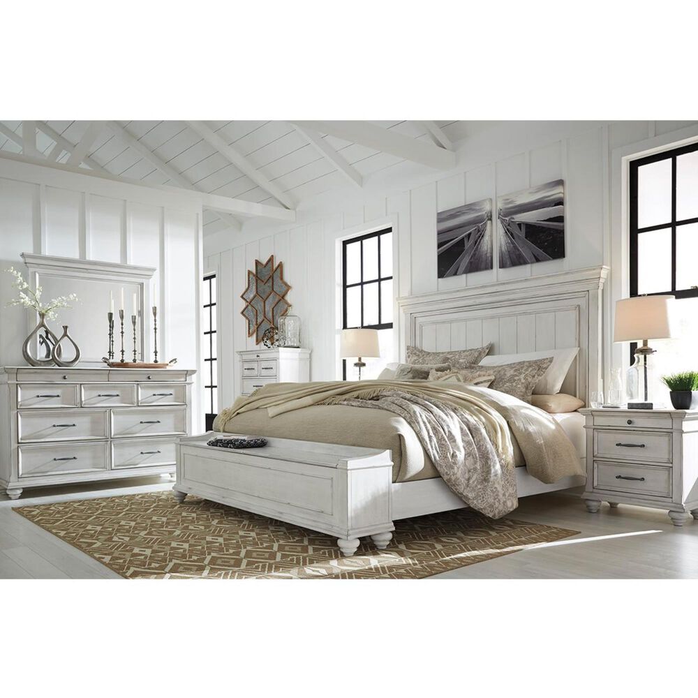 Ashley Kanwyn 4 Piece King Bedroom Set in Distressed Whitewash, , large