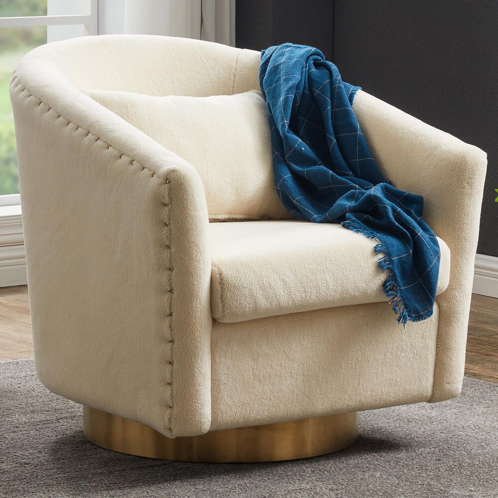 Safavieh Clara Swivel Tub Chair in Ivory and Gold, , large