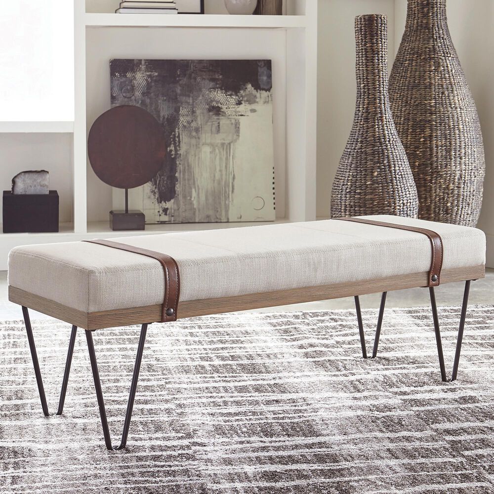 Pacific Landing Niguel Austin Upholstered Bench with Beige Cushion in Black, , large