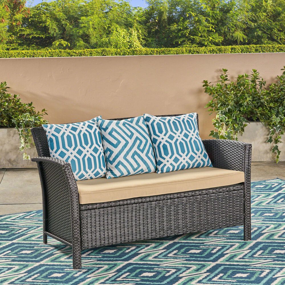 Hearth and Haven ST Lucia Outdoor Loveseat with Tan Cushion in Brown, , large