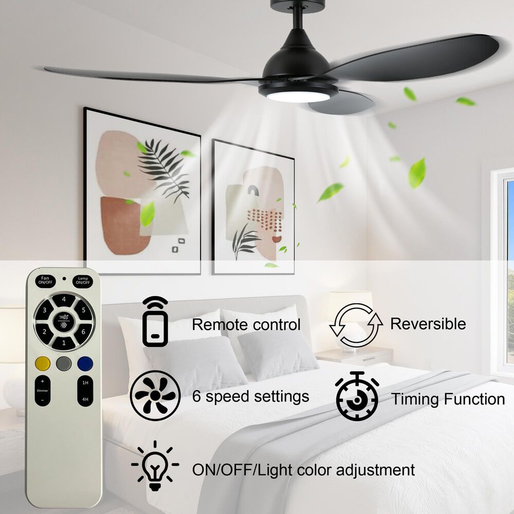 HOMLUX 52" Indoor Ceiling Fan with LED Light in Black, , large