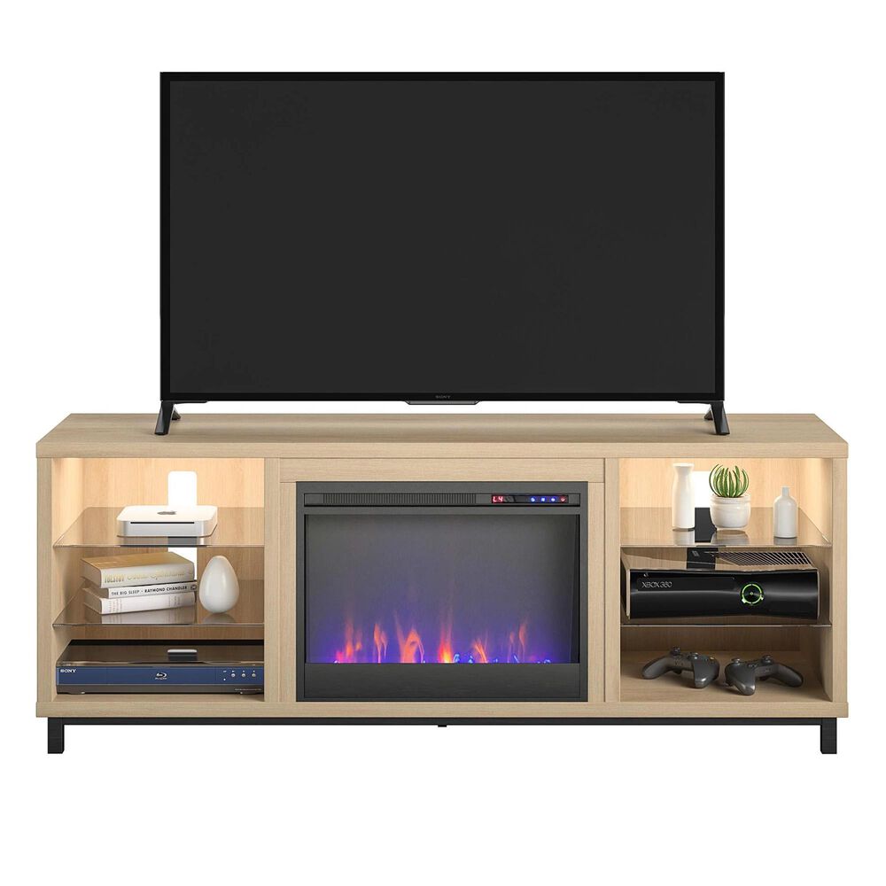 Ameriwood Home Lumina Deluxe Fireplace TV Stand in Blonde Oak, , large
