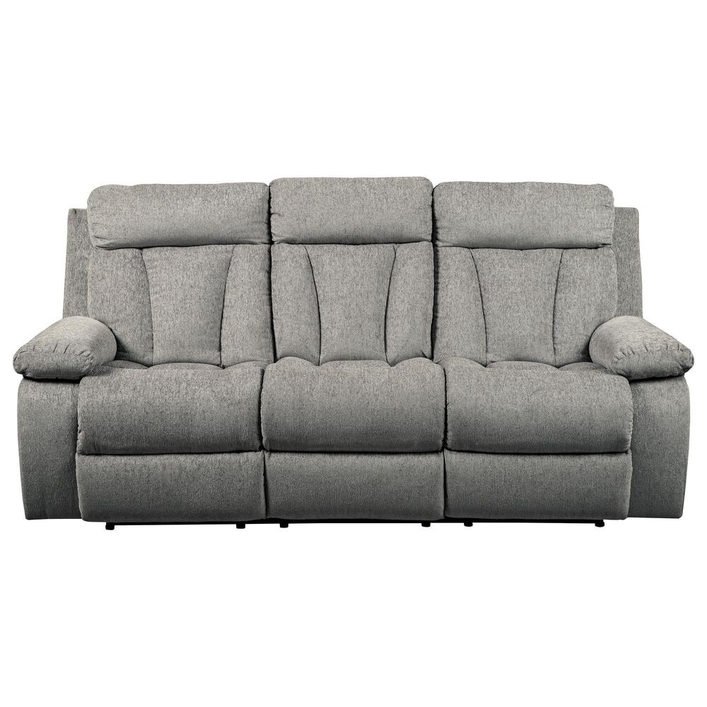 Ashley Mitchiner Manual Recliner Sofa with Drop Down Table in Fog, , large