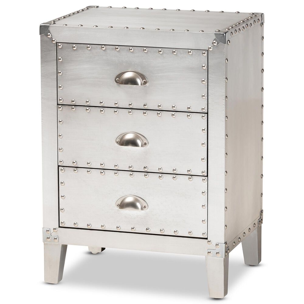Baxton Studio Claude 3-Drawer Nightstand in Silver, , large