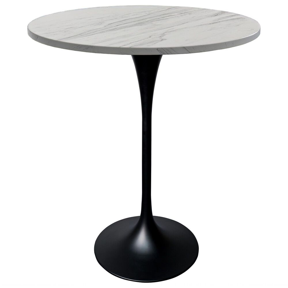 Leisuremod LeisureMod Verve Collection Modern Bar Height Table Black Base with 27 Round Marbleized White Laminated Top, , large