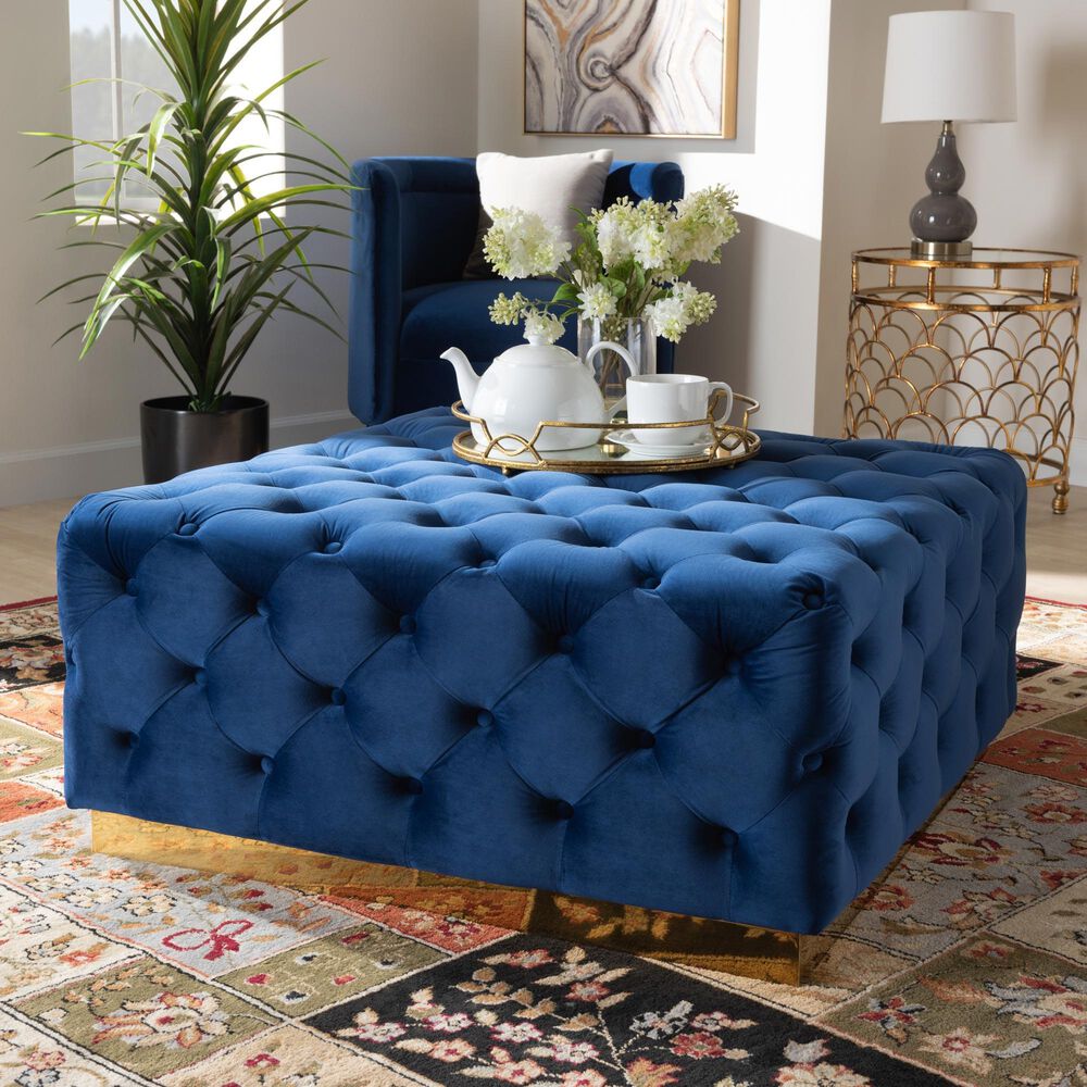Baxton Studio Verene Square Cocktail Ottoman in Royal Blue, , large