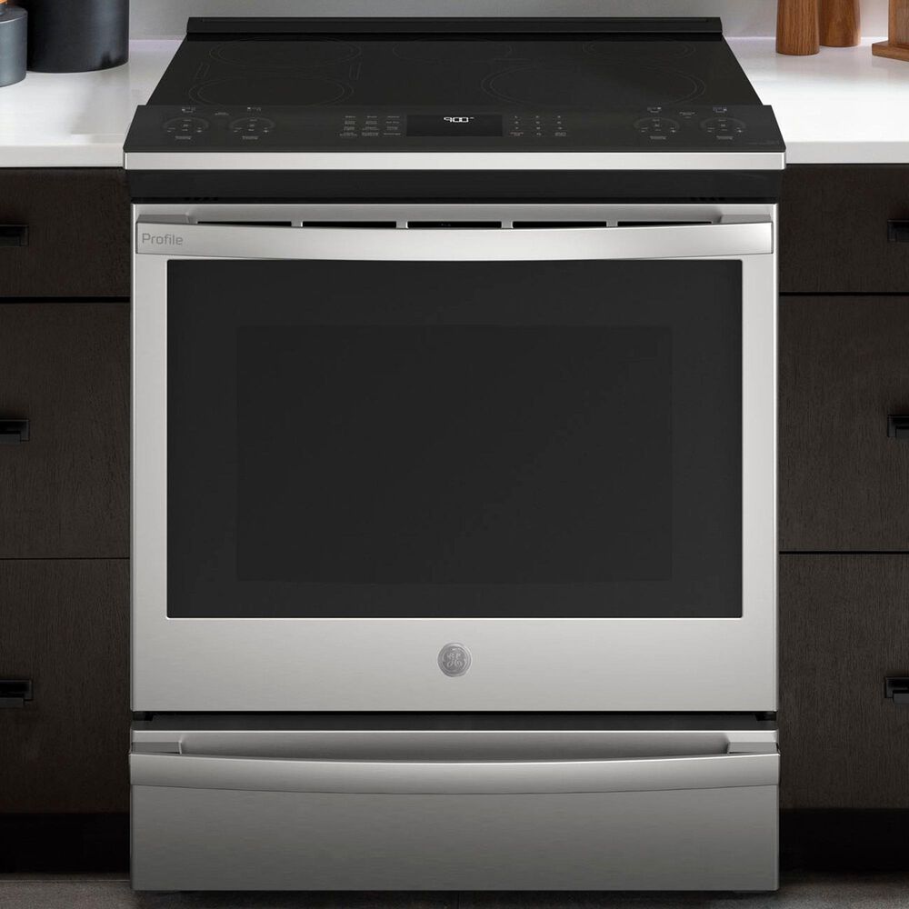 GE Profile 5.3 Cu. Ft. Smart Slide-In Electric Range with No Preheat Air Fry in Fingerprint Resistant Stainless Steel, , large