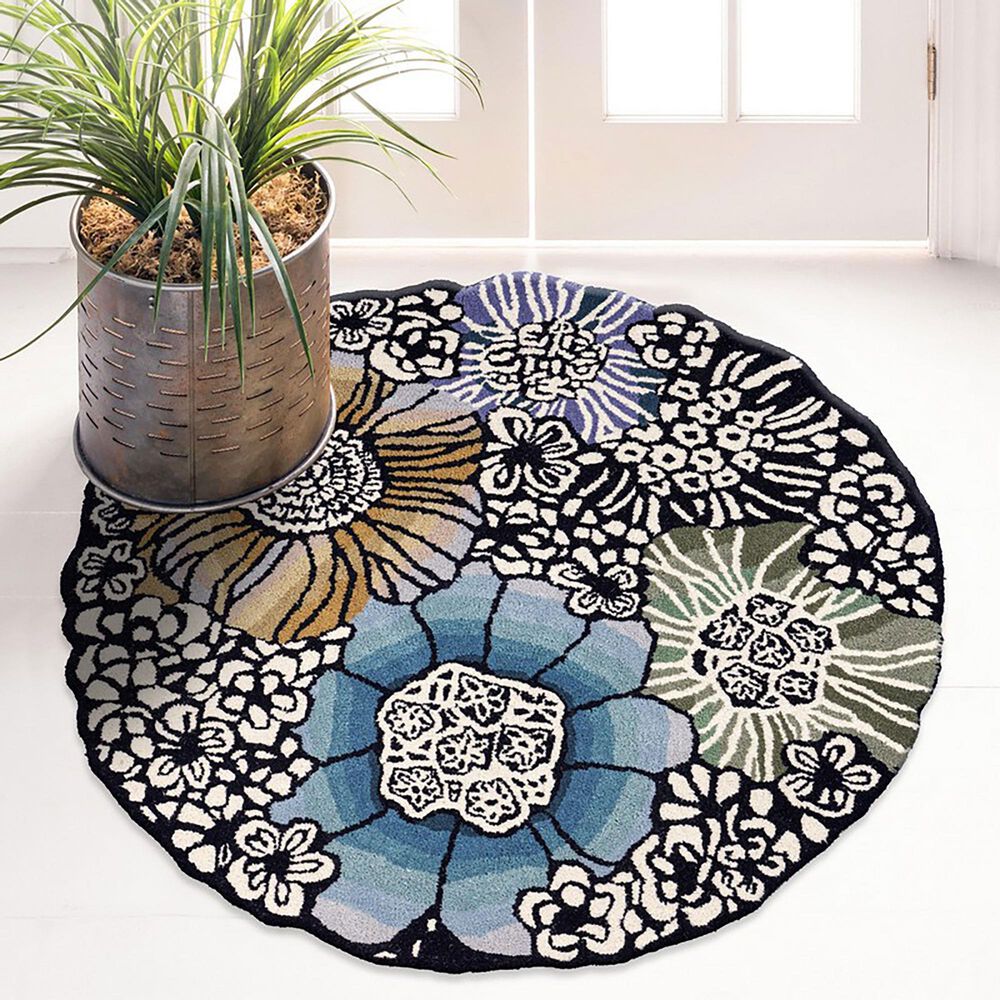 L&amp;R Resources Sinuous Winter Blossoms 6&#39; Scalloped Multicolor Area Rug, , large
