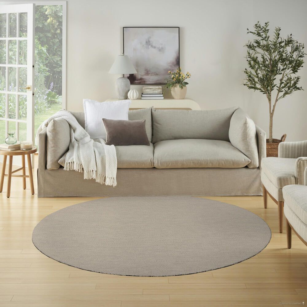 Nourison Courtyard Ivory and Silver 6&#39; Round Indoor/Outdoor Area Rug, , large