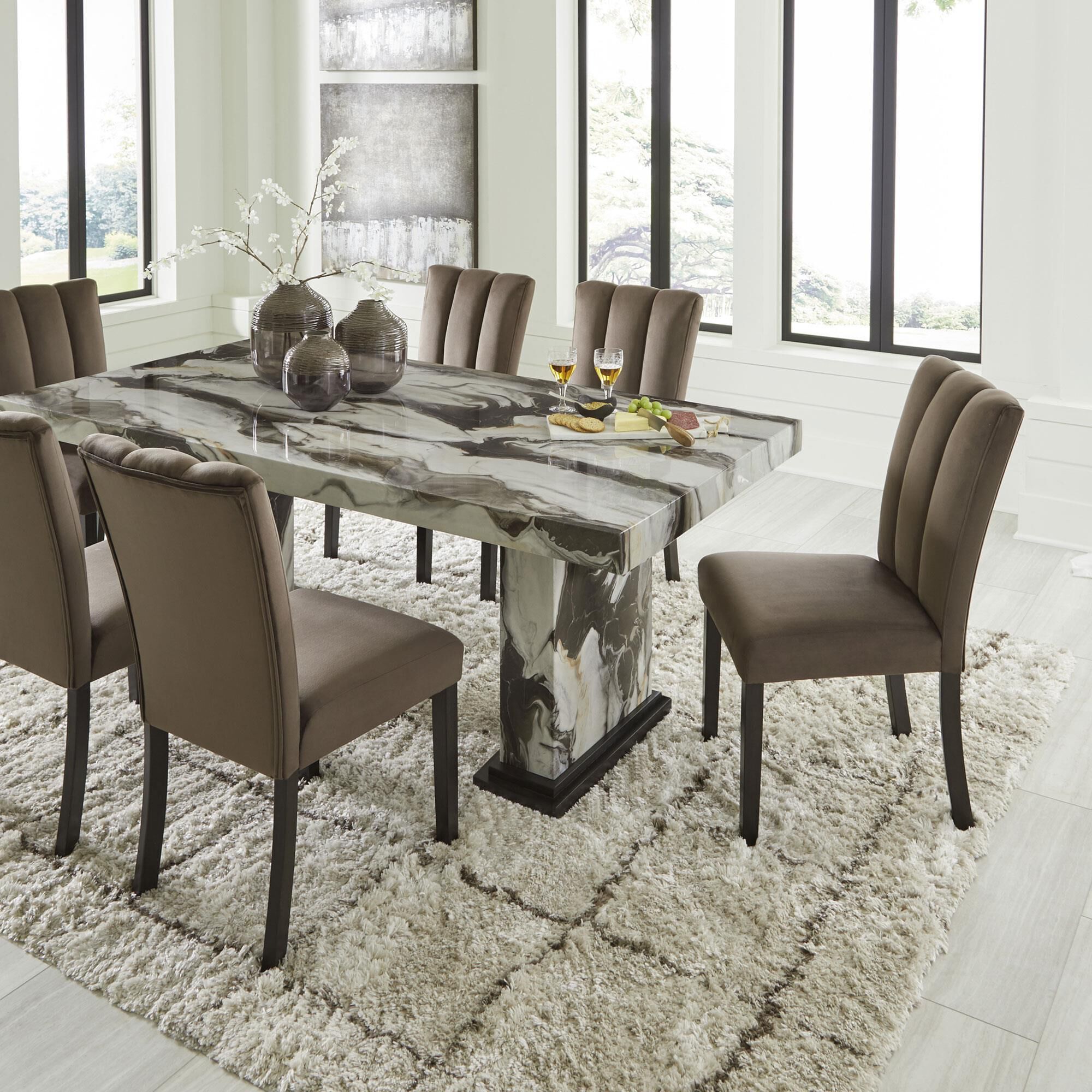 Ashley Jeshina 7-Piece Rectangular Dining Set in White, Dark Brown