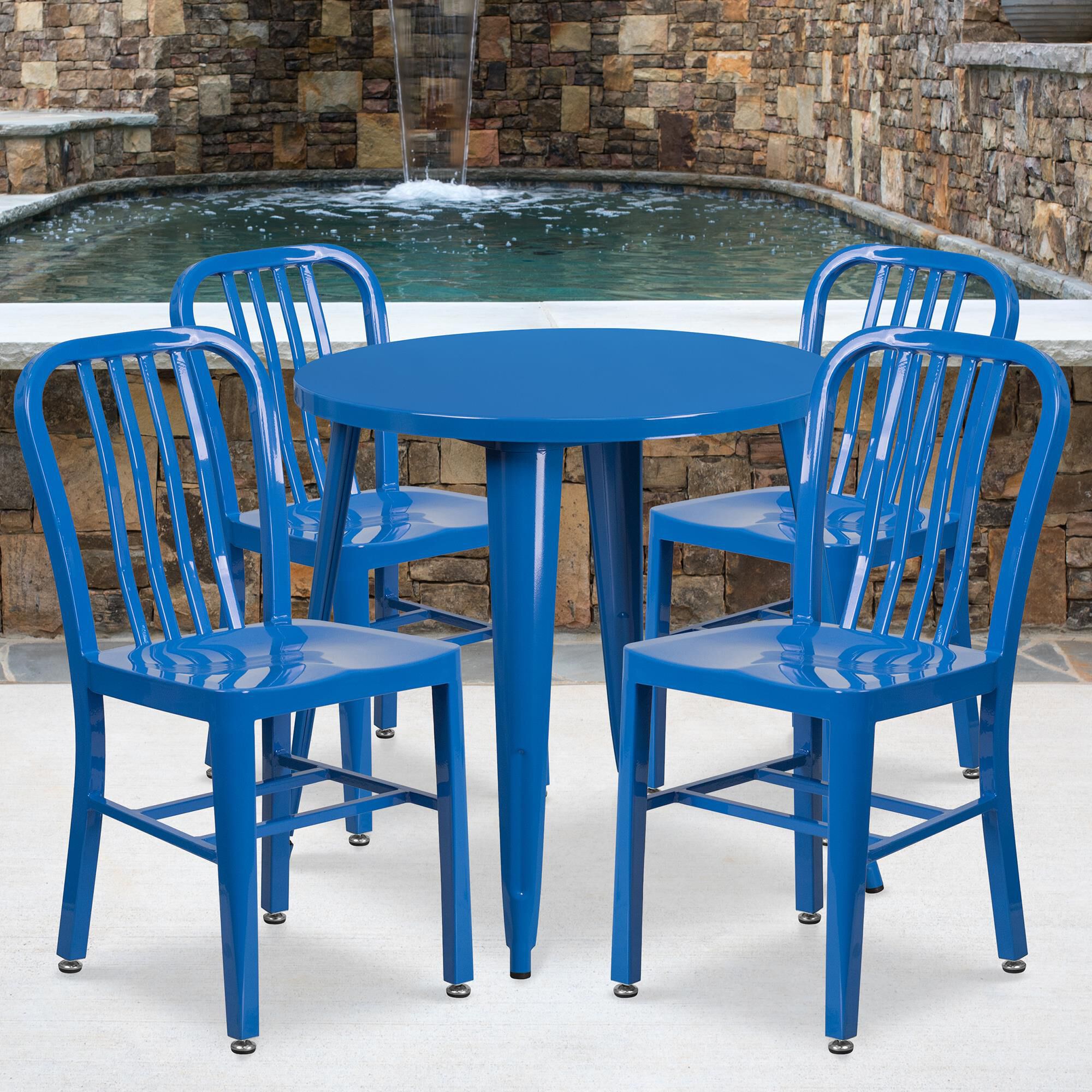 Flash Furniture 5 Piece Metal Bistro Table Set in Blue NFM
