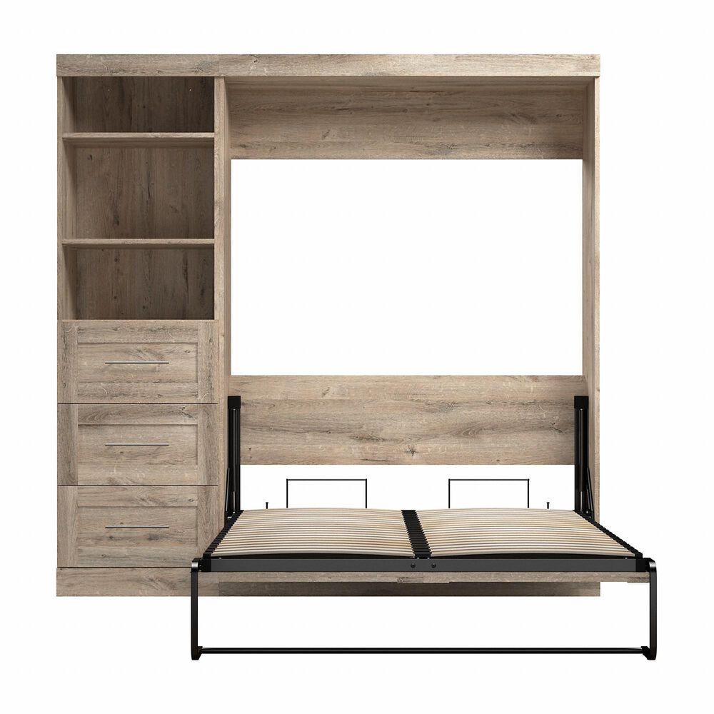 Bestar Pur 84&quot; Full Murphy Storage Bed with 3-Drawer in Rustic Brown, , large