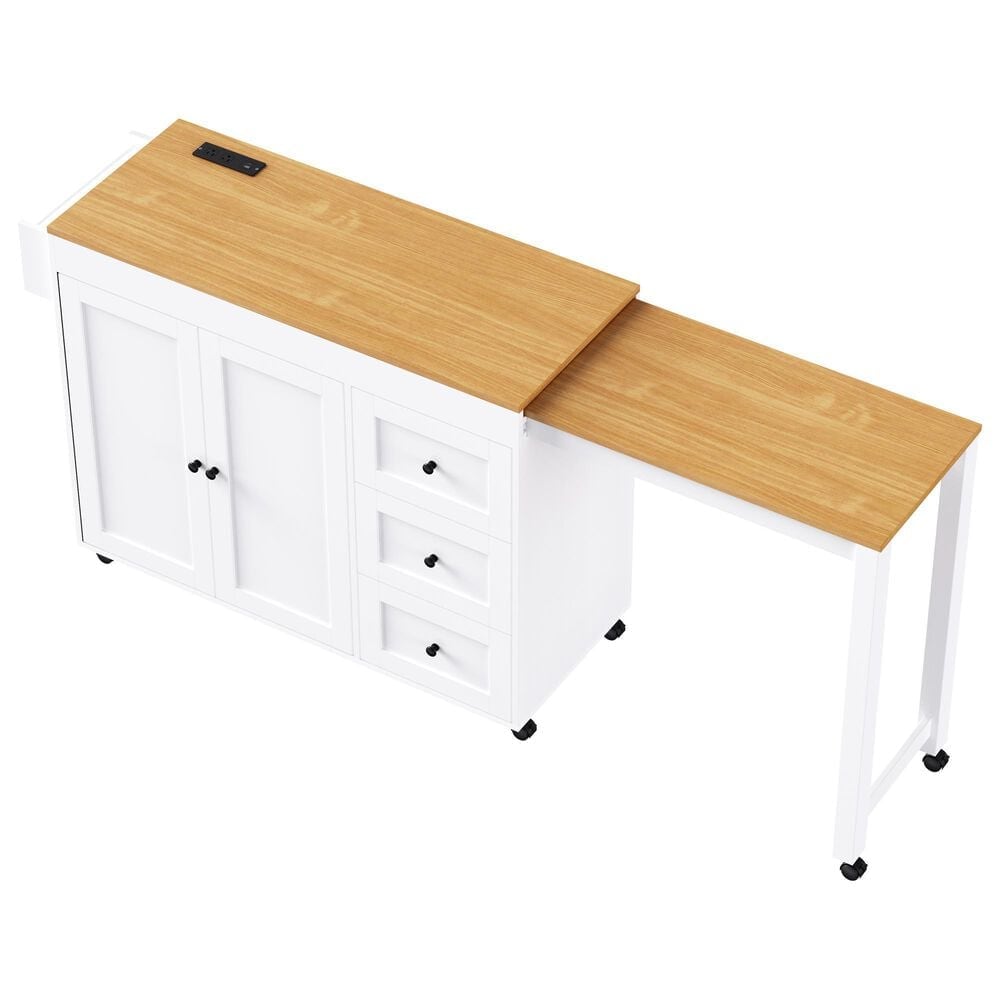 HOMLUX 74.8" Kitchen Island with Extendable Dining Table in White and Natural, , large