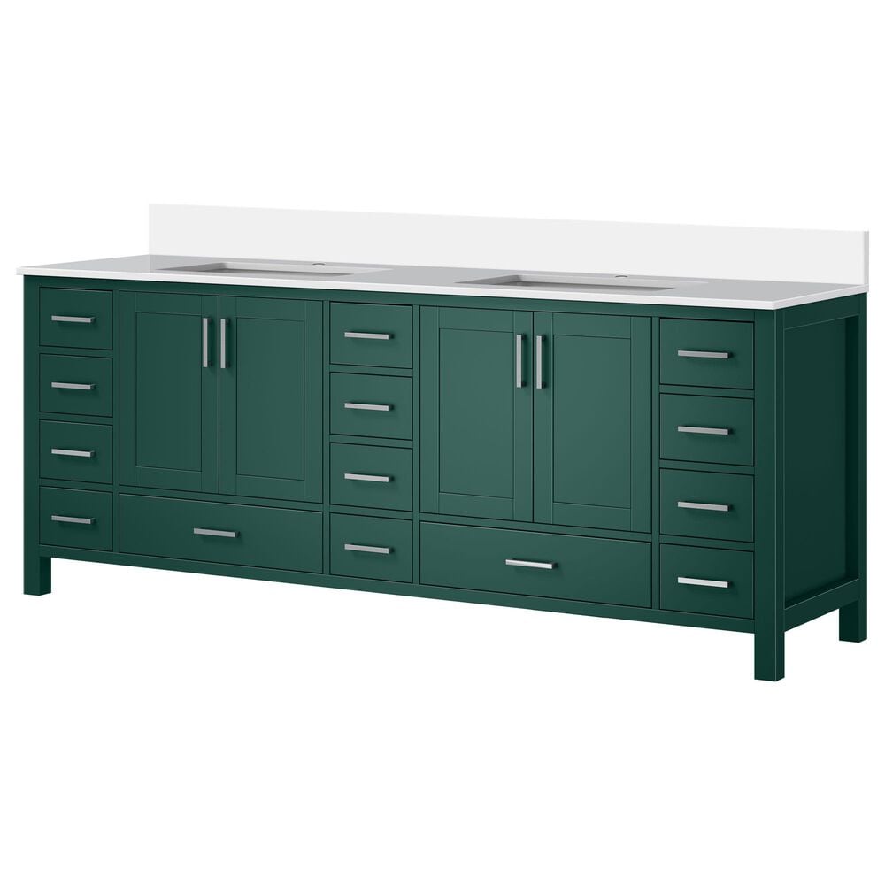 Lexora Home Jacques 84" Double Bathroom Vanity in Green with 2 cm White Cultured Marble Top and Rectangular Sinks, , large