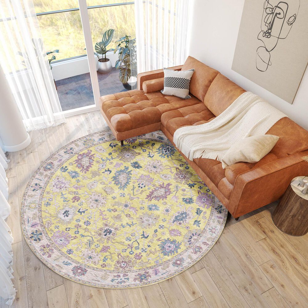 Dalyn Rug Company Hatay 8&#39; Round Yellow Area Rug, , large