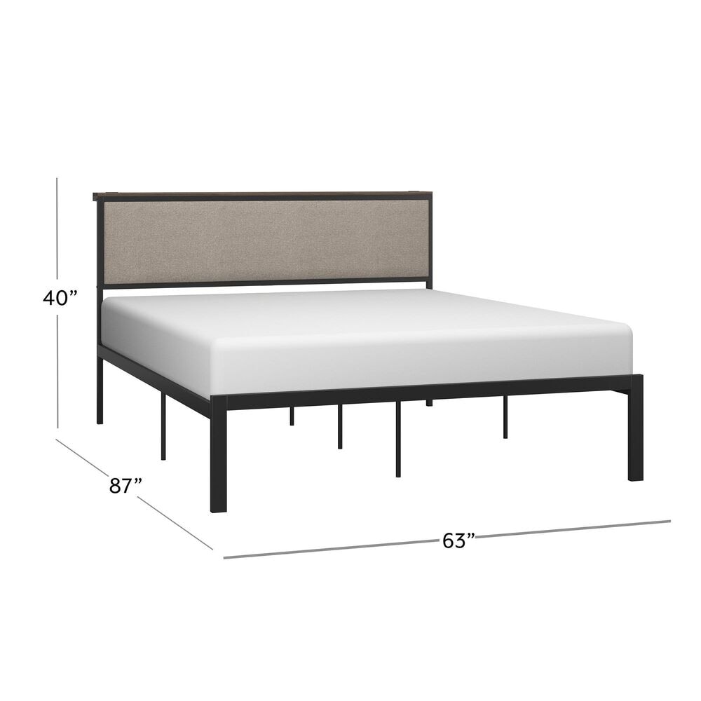 The Monday Company Queen Metal and Upholstered Platform Bed with USB Ports in Black, , large