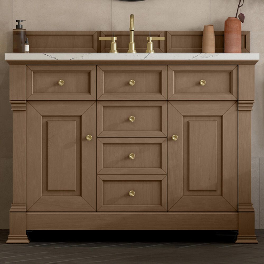 James Martin Vanities Brookfield 48" Single Bathroom Vanity in Pecan with 3 cm Ethereal Noctis Silestone Top, Rectangle Sink and FreePower Wireless Charger, , large