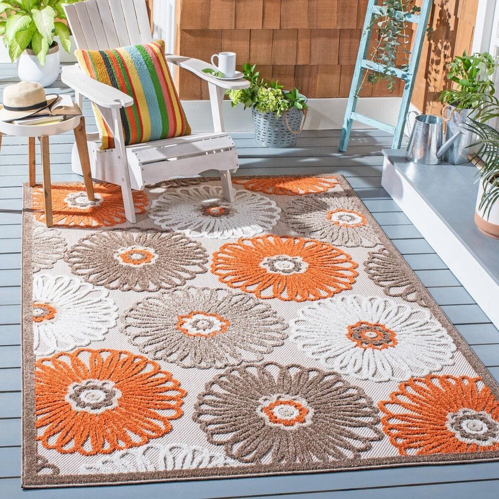 Safavieh Cabana CBN676C 4&#39;5&quot; x 6&#39;5&quot; Beige and Orange Indoor/Outdoor Area Performance Rug, , large