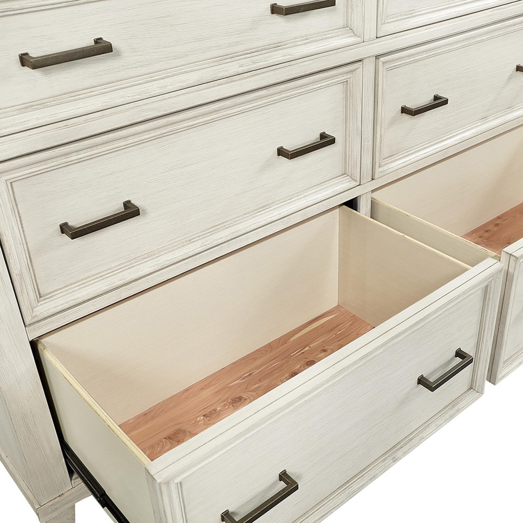 Riva Ridge Caraway 6-Drawer Dresser and Mirror in Aged Ivory and Brown