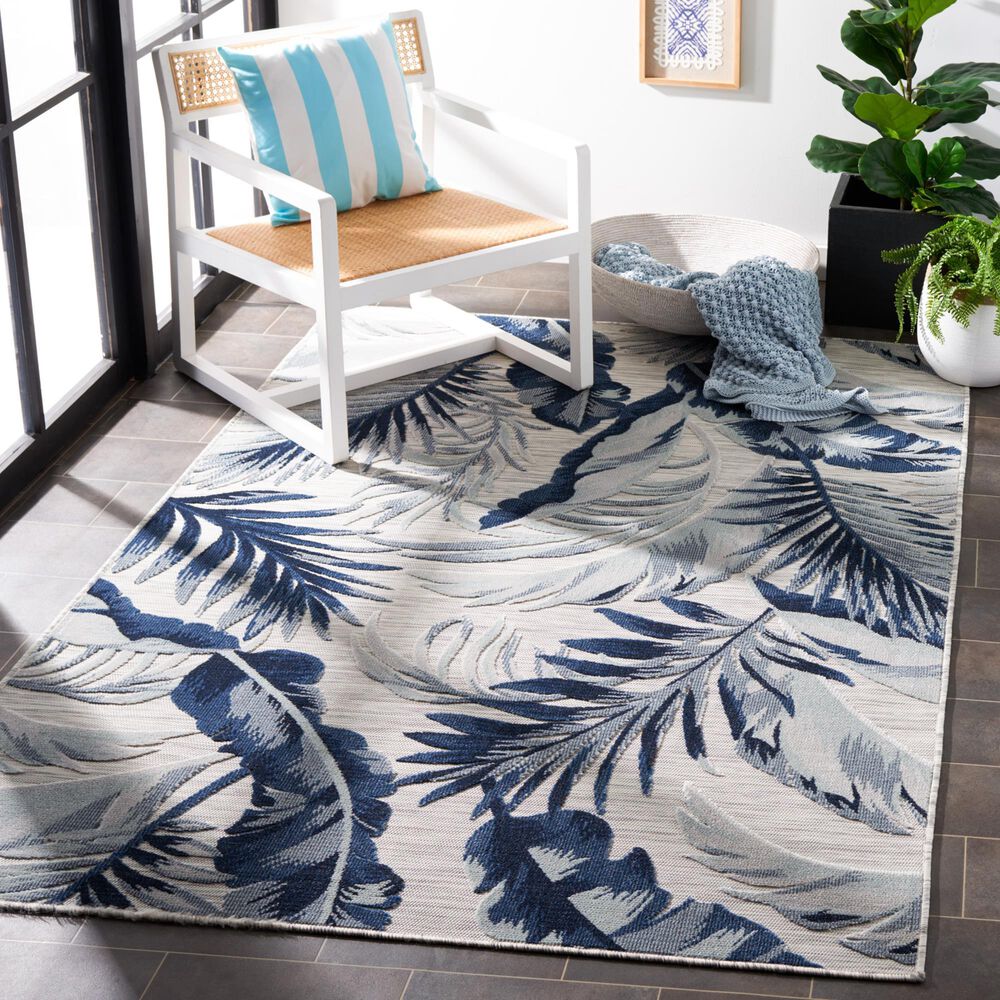 Safavieh Cabana CBN452N 8&#39; x 10&#39; Grey and Navy Indoor/Outdoor Area Performance Rug, , large