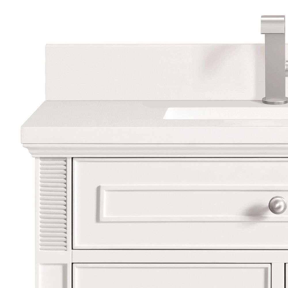 James Martin Vanities Lorelai 36&quot; Single Vanity in Bright White with Single Hole 3 cm White Zeus Quartz Top &amp; Backsplash, , large