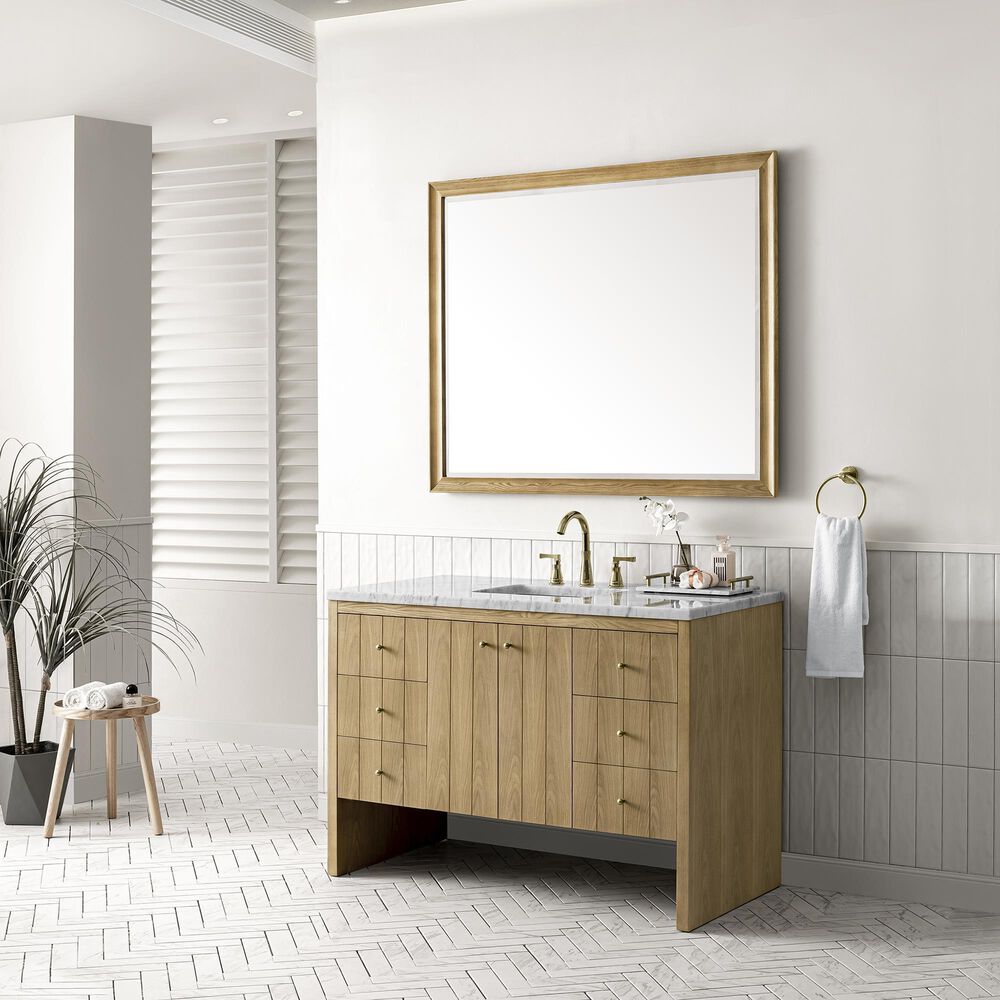 James Martin Vanities Hudson 48&quot; Single Bathroom Vanity in Light Natural Oak with 3 cm Arctic Fall Solid Surface Top and Rectangular Sink, , large
