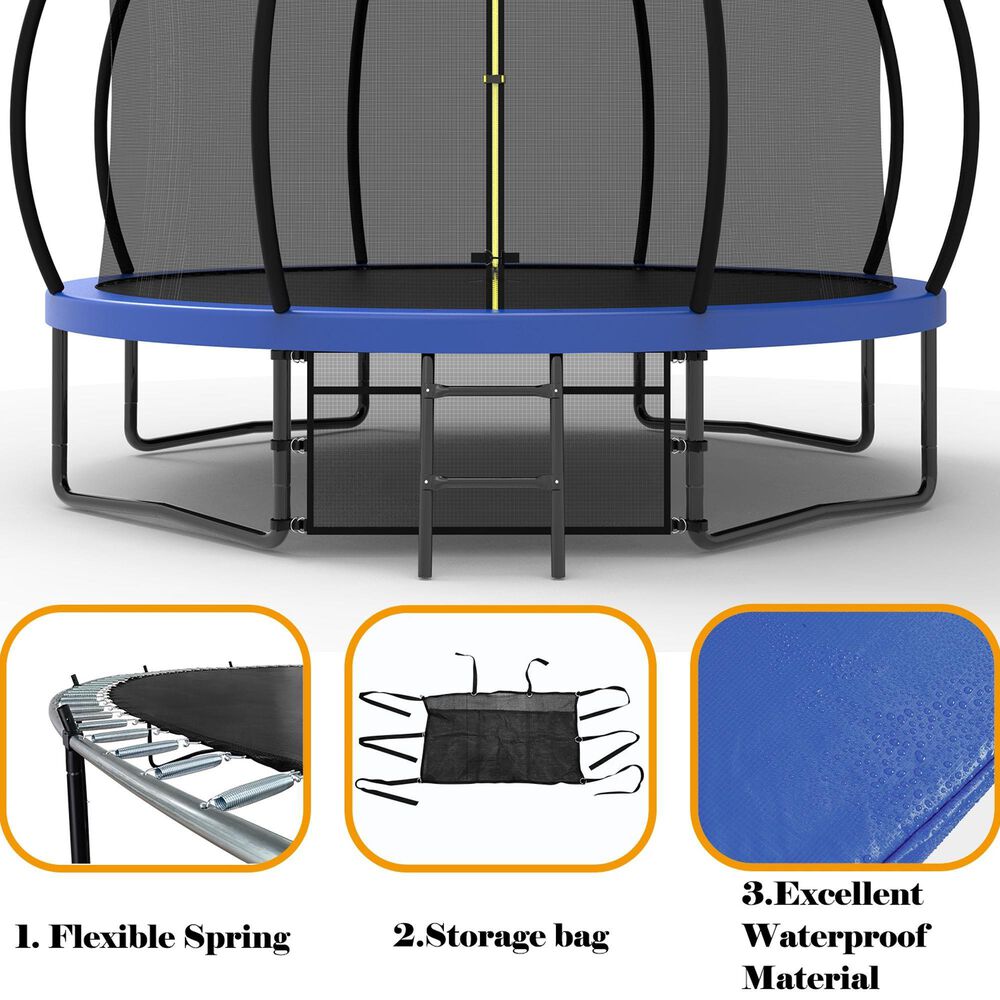 HOMLUX 12' Outdoor Trampoline with Basketball Hoop in Blue, , large