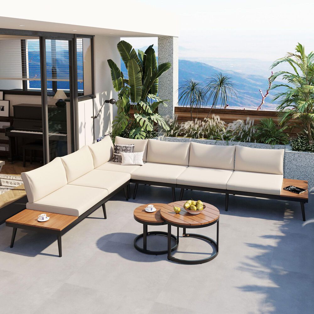HOMLUX 6-Piece Outdoor Sectional Set in Beige, , large