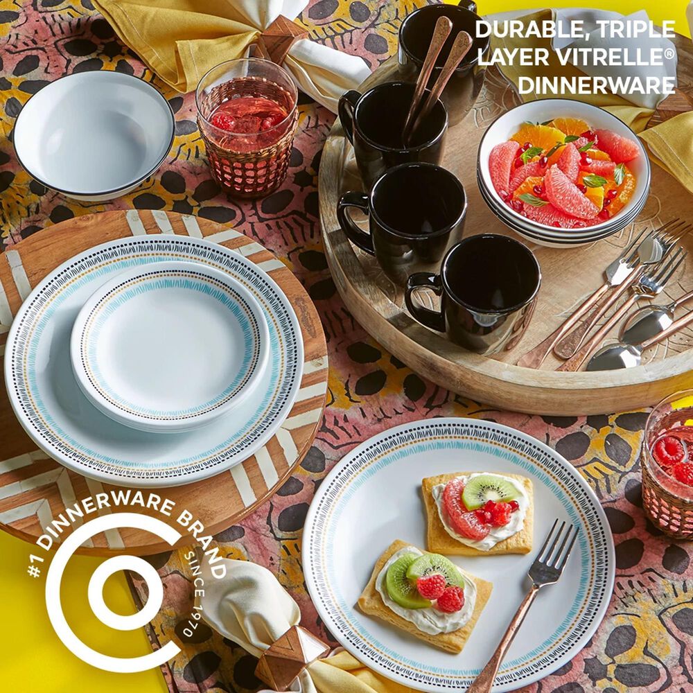 Corelle Paloma 16-Piece Dinnerware Set in White, Black, Aqua and Gold, , large