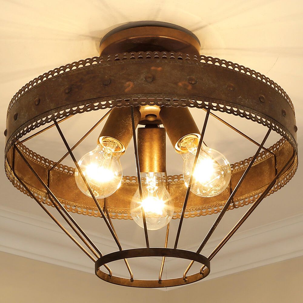 Golden Lighting Ferris 3-Light Semi-Flush in Copper Patina, , large