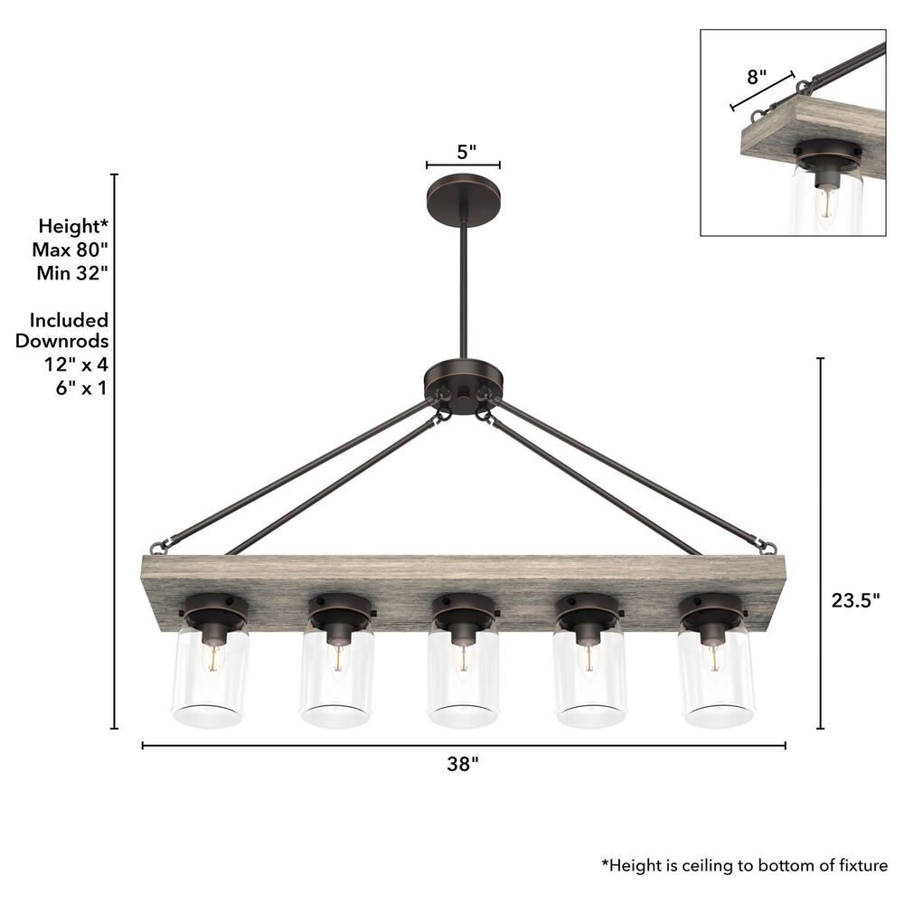 Hunter Devon Park 5-Light Linear Chandelier in Onyx Bengal and Barnwood, , large